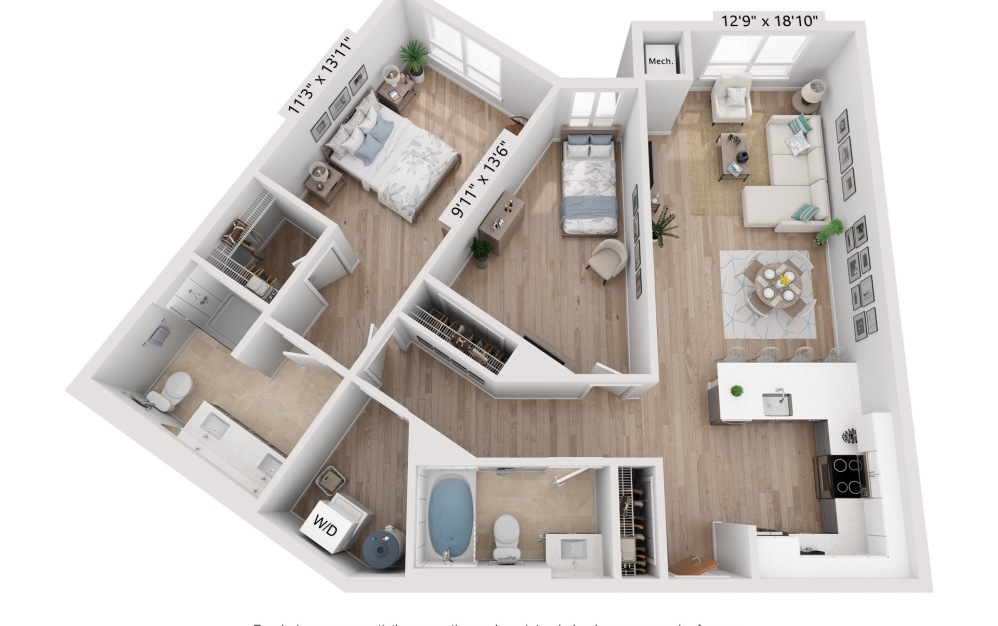 3D  image of B2 floor plan